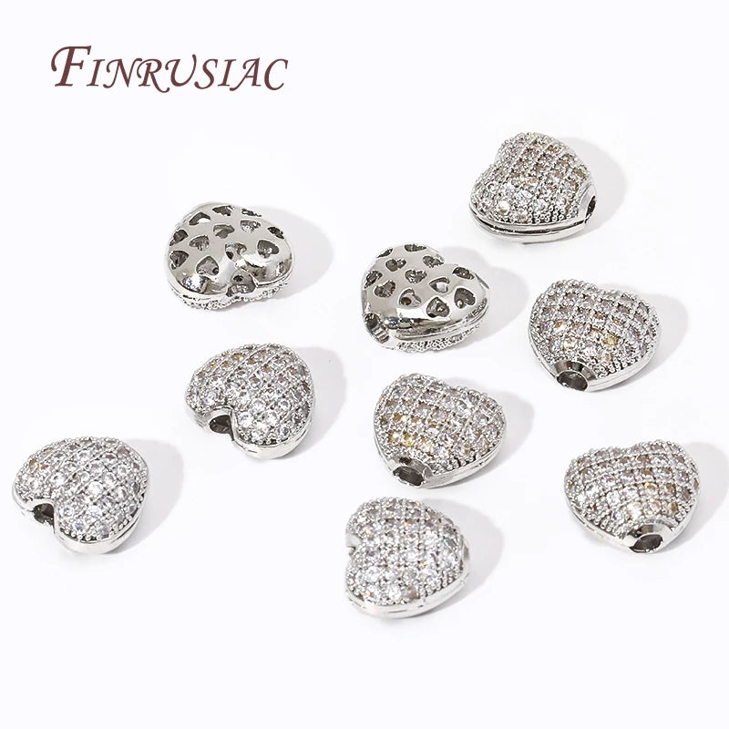 18K Gold Plated Zircon Heart Spacer Beads | DIY Jewelry Jewelry Spacer Beads P3