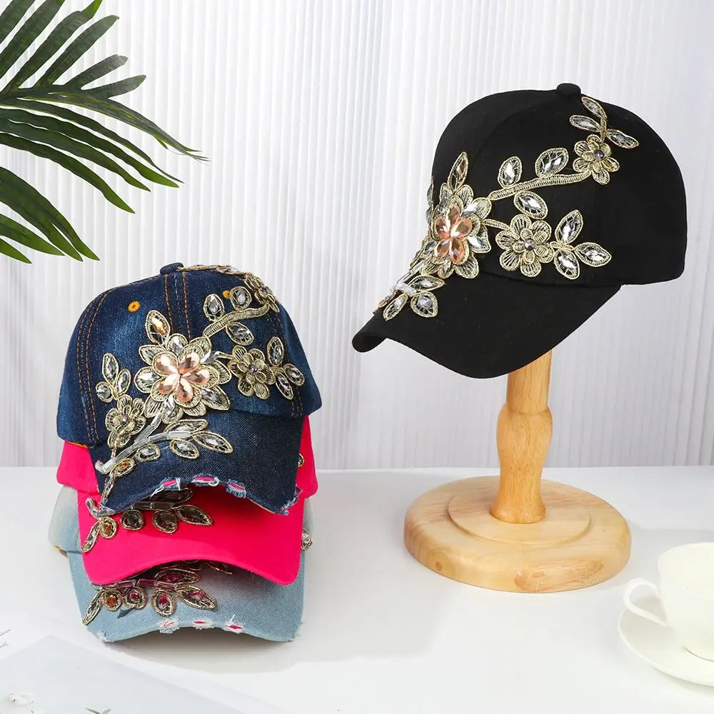 Women's Rhinestone Baseball Cap – Cotton Adjustable Hat Rhinestone Baseball Cap P3