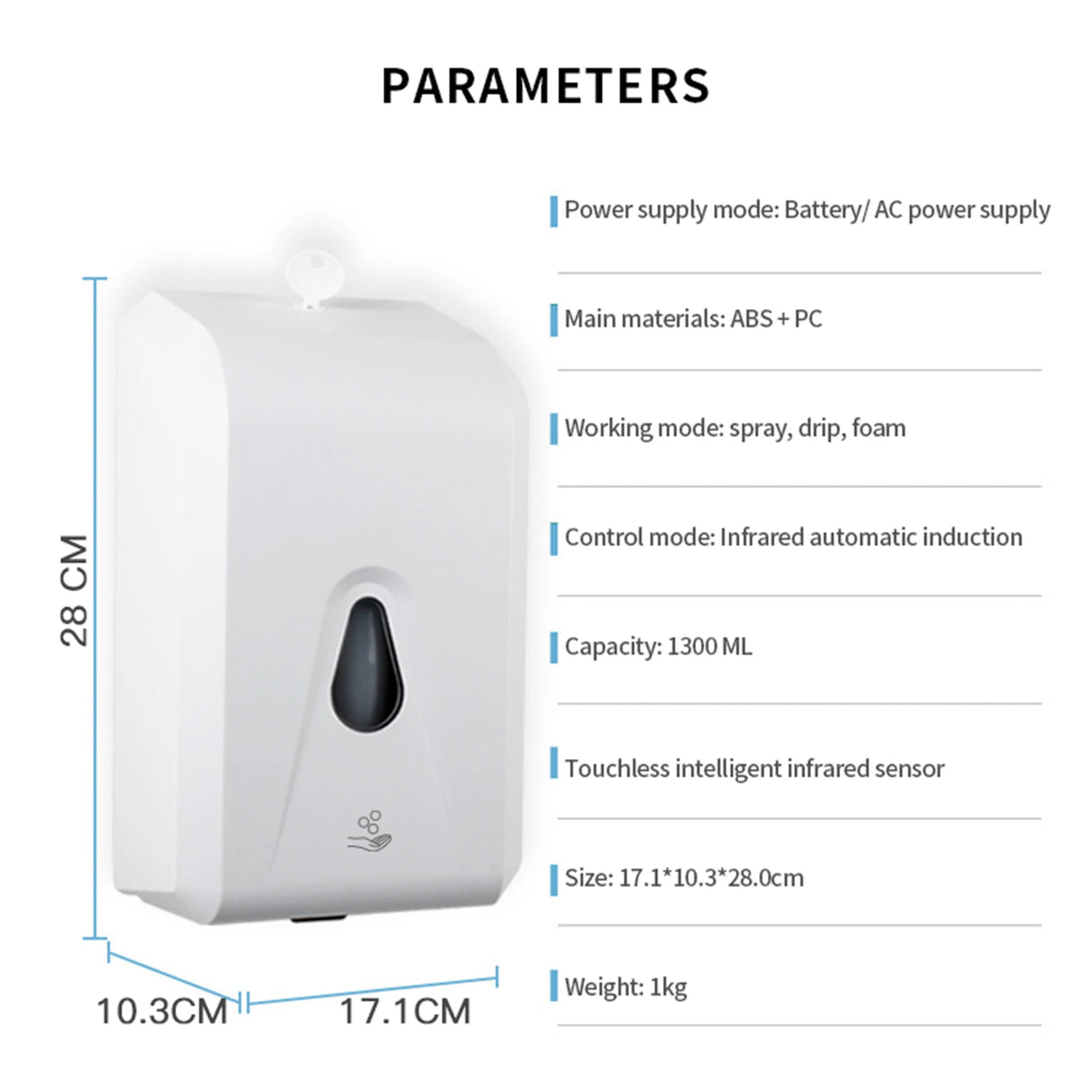 Rechargeable Touchless Soap Dispenser 1300ml – White & Gold Automatic Soap Dispenser P3