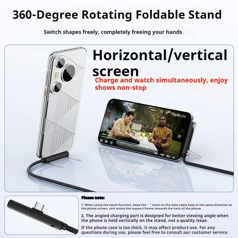 240W USB-C Foldable Fast Charging Cable with Phone Stand USB-C Charging Cable P3