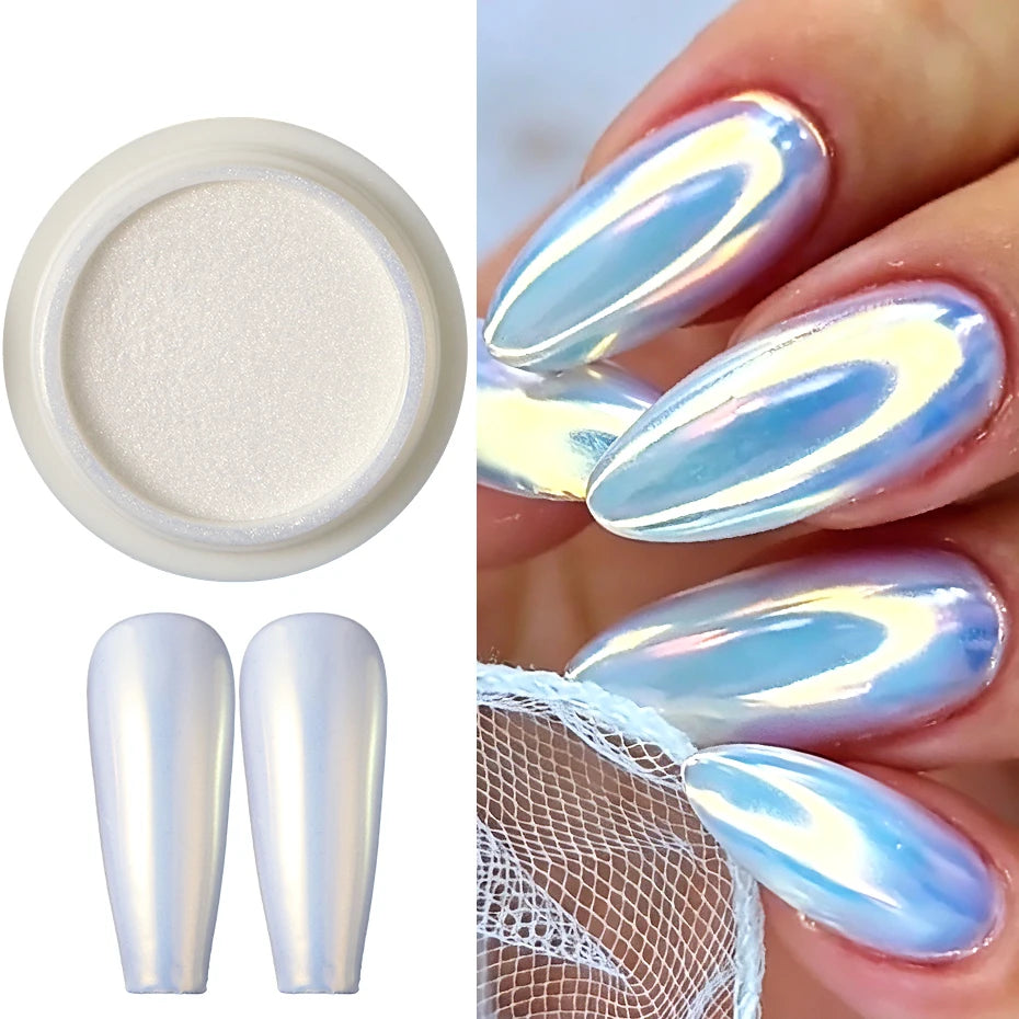 Aurora Chrome Mirror Nail Powder – 6-Jar Iridescent Set Chrome Nail Powder P3