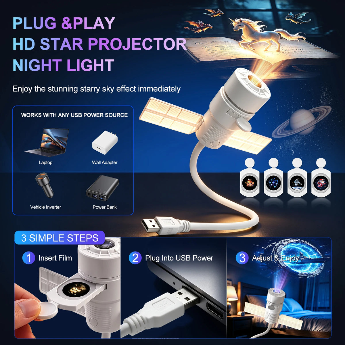 Astronaut Starry Sky Projector – 2-in-1 Night Light Decor Lamp Galaxy Night Projector P3