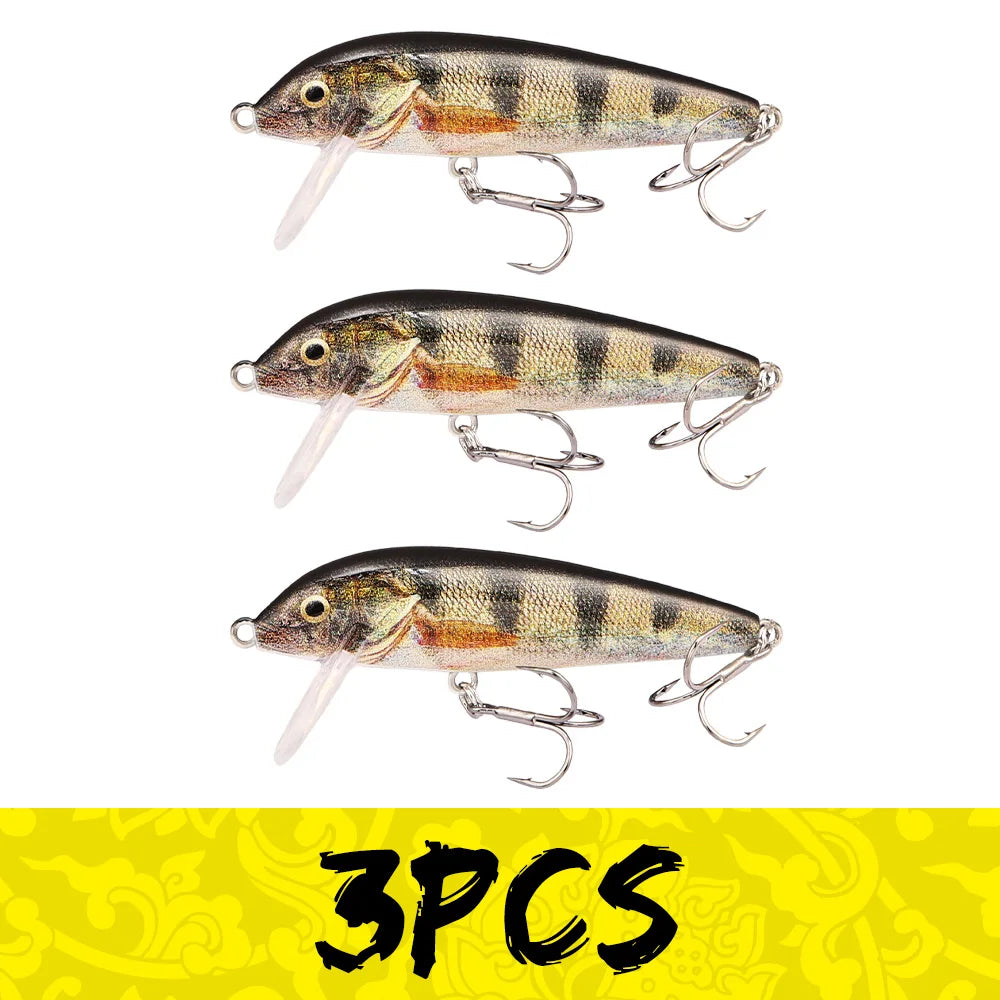 B&U Trout Sinking Minnow Lures Set | 3D Jerkbait 3/4pcs Fishing Lure Set P3 brown yellow 3pcs 7cm-7.1g