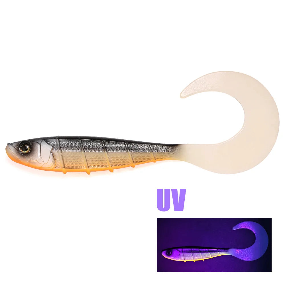 B&U 200mm Soft Curly Tail Swimbait – Pike Musky Bass Lure Soft Plastic Lure P3 black orange 1pc-20cm-43g