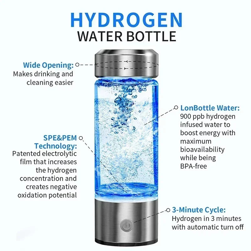 Hydrogen-Rich Water Generator Bottle 420ml | Portable Ionizer Hydrogen Water Ionizer P3