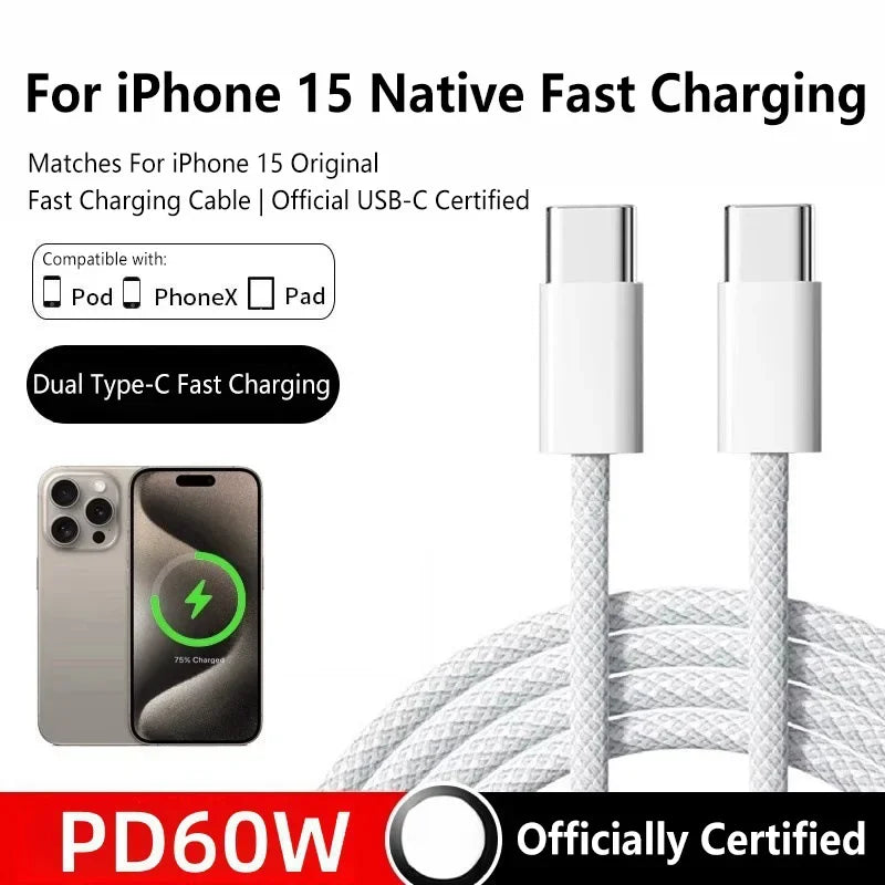 100W USB-C to USB-C Braided Fast Charge Cable | 6A, 1M USB-C Charging Cable P3