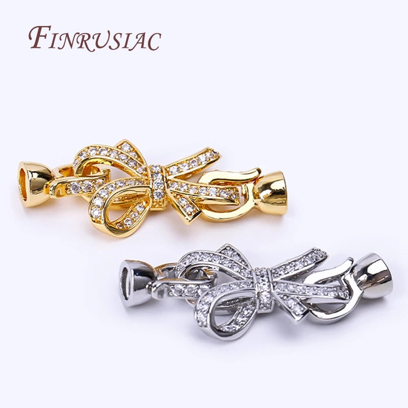 18K Gold Plated Zircon Bowknot Clasp for DIY Necklace Making Jewelry Connector Clasp P3