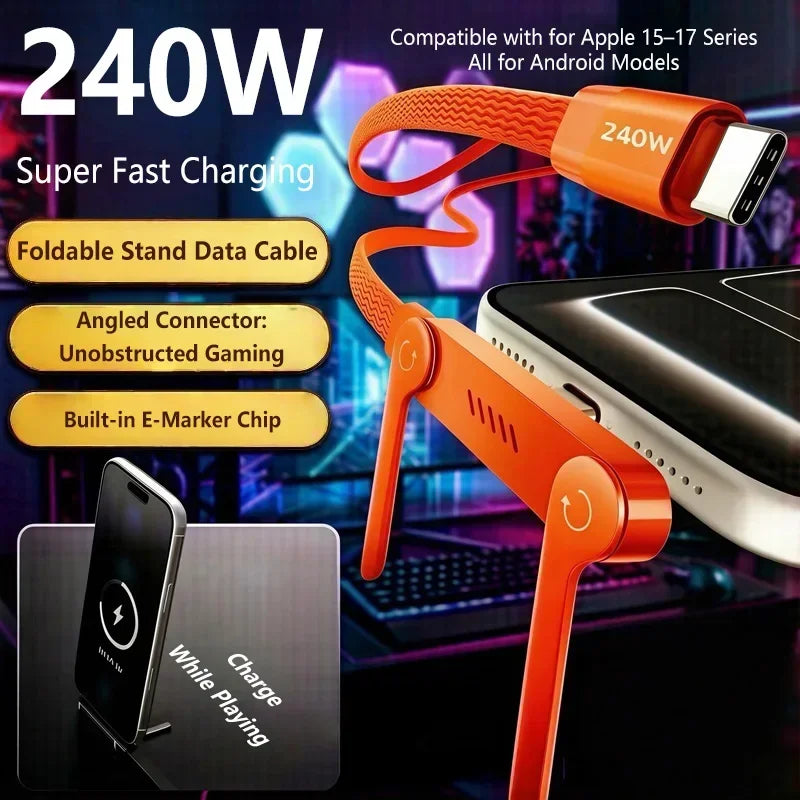 240W USB-C Foldable Fast Charging Cable with Phone Stand USB-C Charging Cable P3 Default Title
