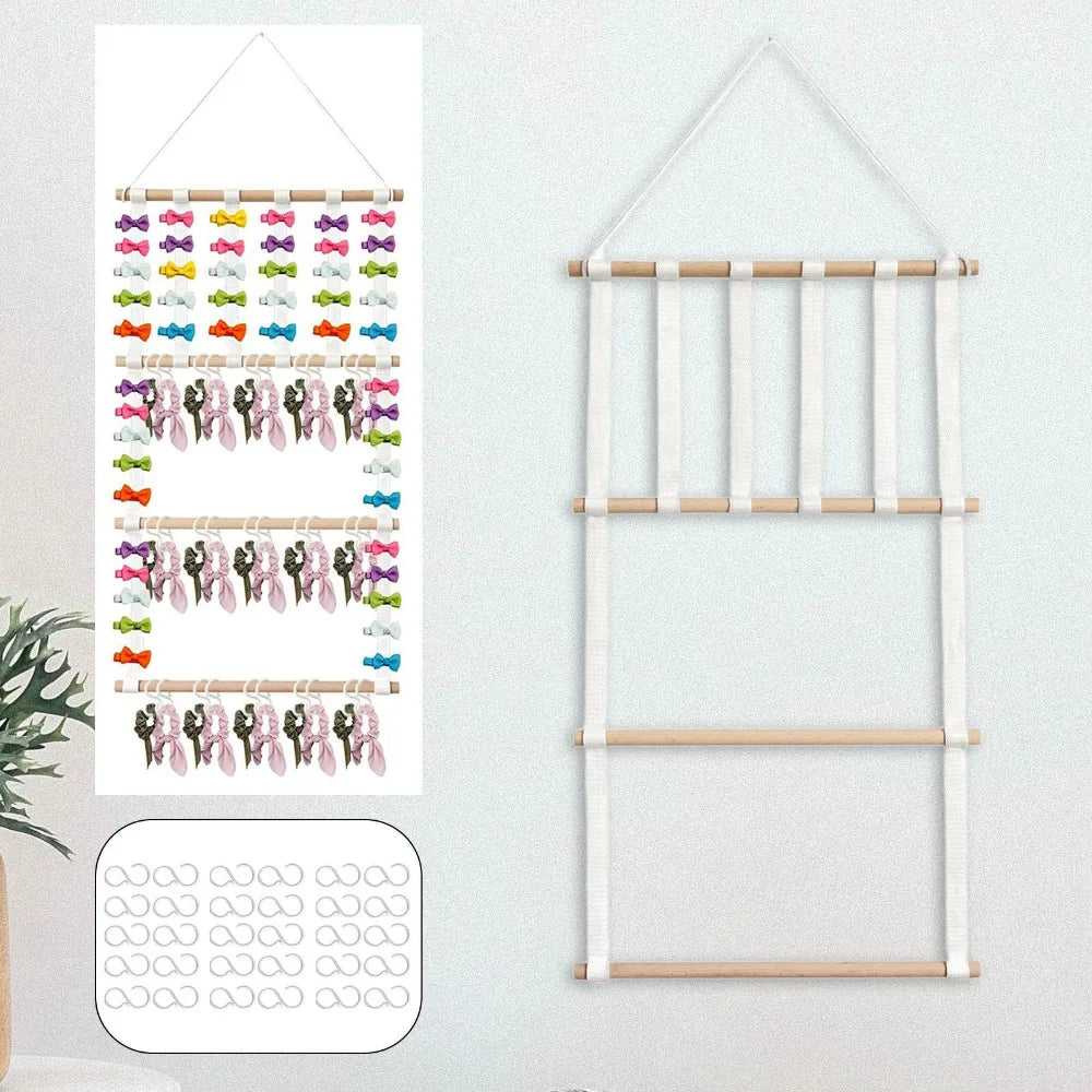 Baby Girls Bow & Hair Clip Wall Organizer – Wood Hanging Rack Hair Accessory Organizer P3