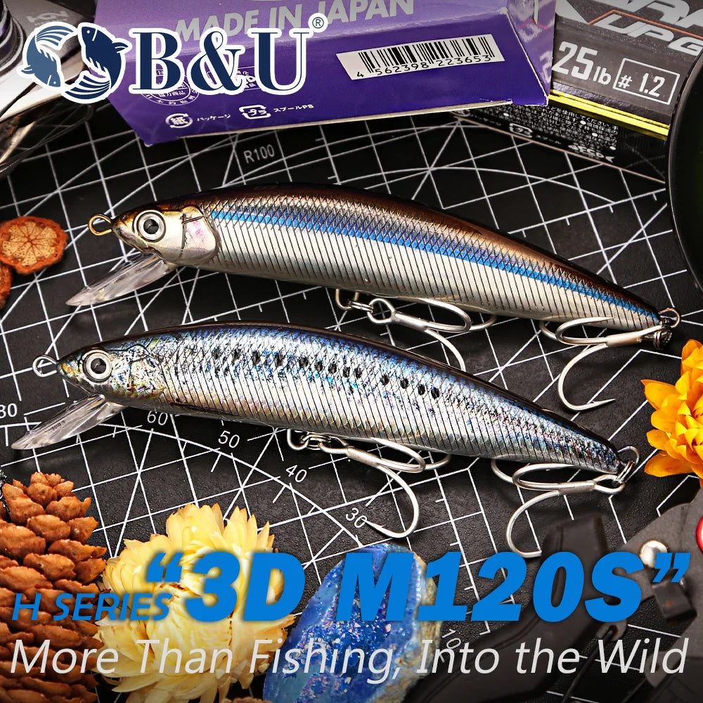 B&U 12cm Saltwater Sinking Minnow Jerkbait | BKK Hooks Saltwater Fishing Lure P3