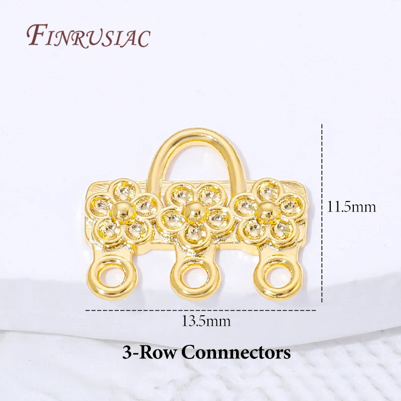 18K Gold Plated Flower 3-Loop Earring Connector Charm | Brass Earring Connector Charm P3 18K Gold Plated 8 pieces