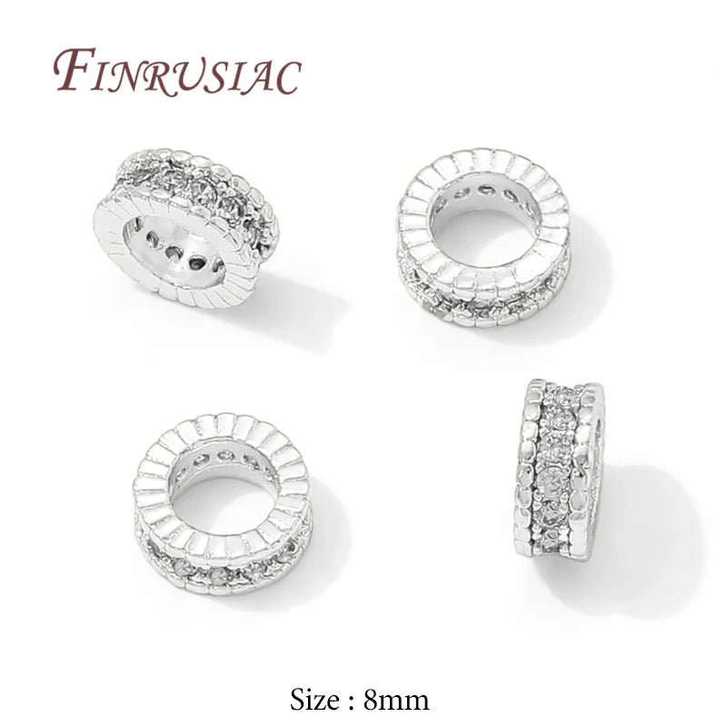 18K Gold Plated Zircon Round Spacer Beads 4mm 6mm 8mm – DIY Jewelry Spacer Beads P3 Silver Plated-8mm 8 pieces