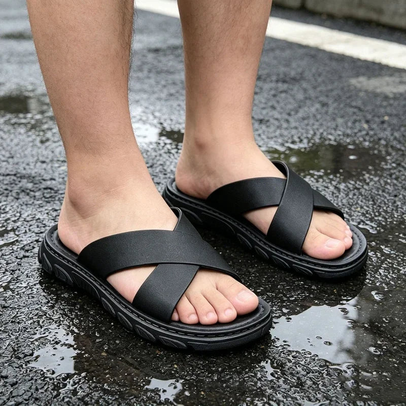 Men's Faux Leather Thick Sole Open Toe Beach Sandals Men's Beach Sandals P3