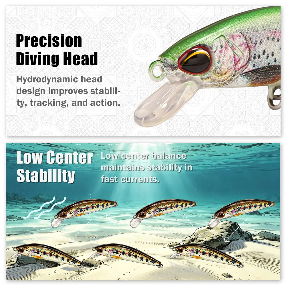 B&U Trout Sinking Minnow Lure Set – 3D Jerkbait Crankbait 3/4pcs Fishing Lure Set P3