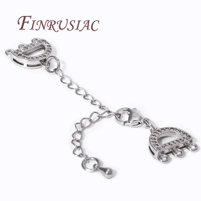 18K Gold Plated Zircon Lobster Clasp Extension Chain DIY Set Jewelry Findings Set P3 Rhodium Plated 2 pieces