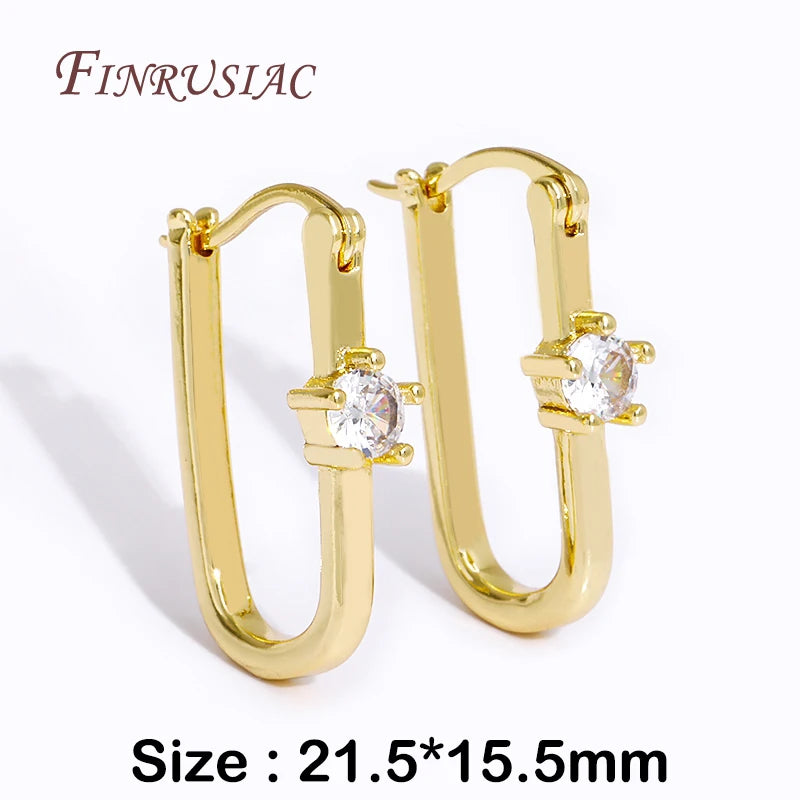 18K Gold Plated Zircon Geometric Hoop Earrings for Women Hoop Earrings P3 18K real gold plated 3 Pairs