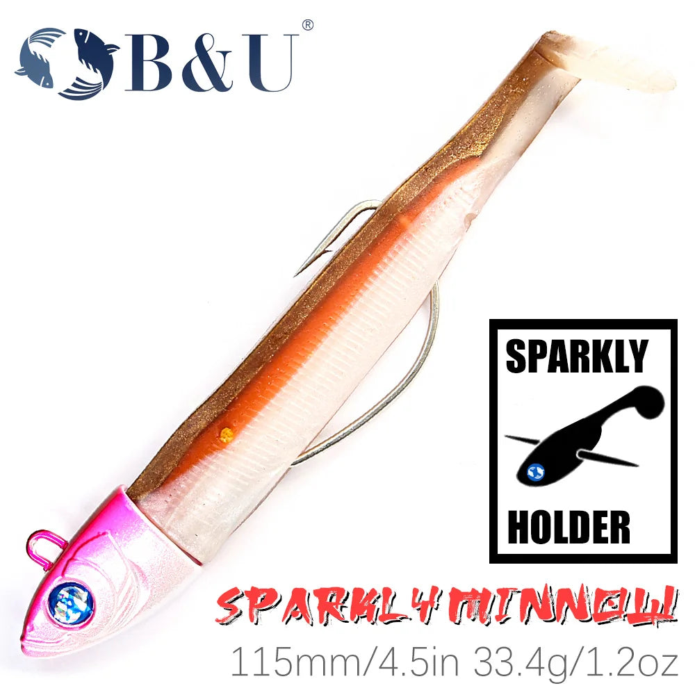 B&U 115mm Soft Minnow Jigging Lure Rattle Combo – Bass Pike Soft Fishing Lure P3