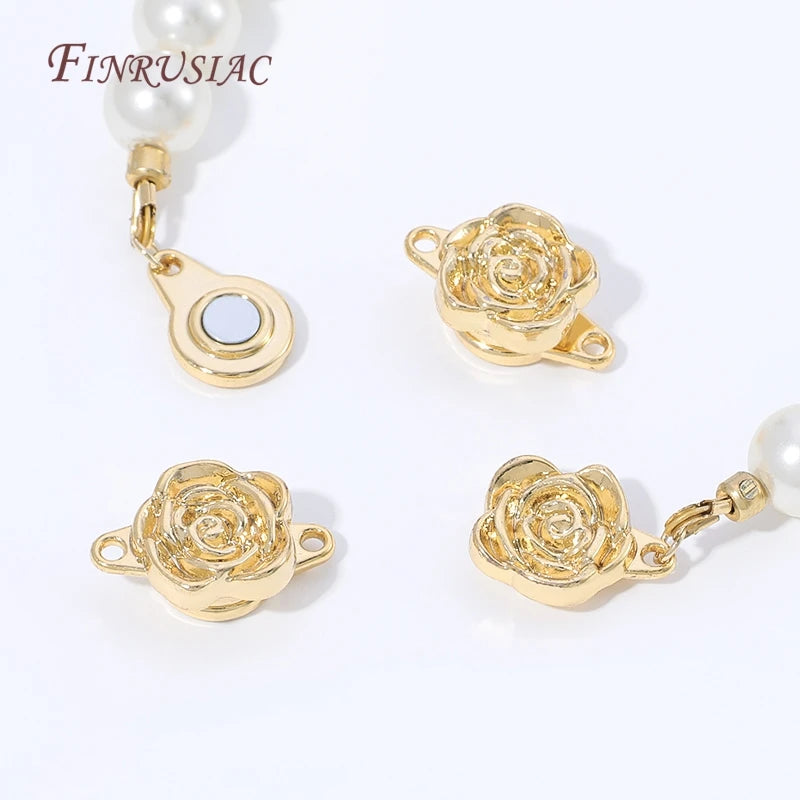 18K Gold Plated Rose Flower Magnetic Clasp | Brass DIY Jewelry Jewelry Making Clasp P3
