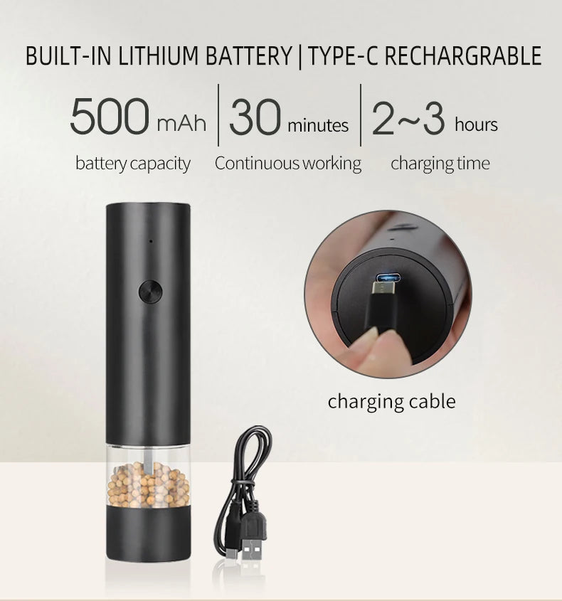 CLITON USB Rechargeable Automatic Salt & Pepper Grinder Mill Electric Spice Grinder P3