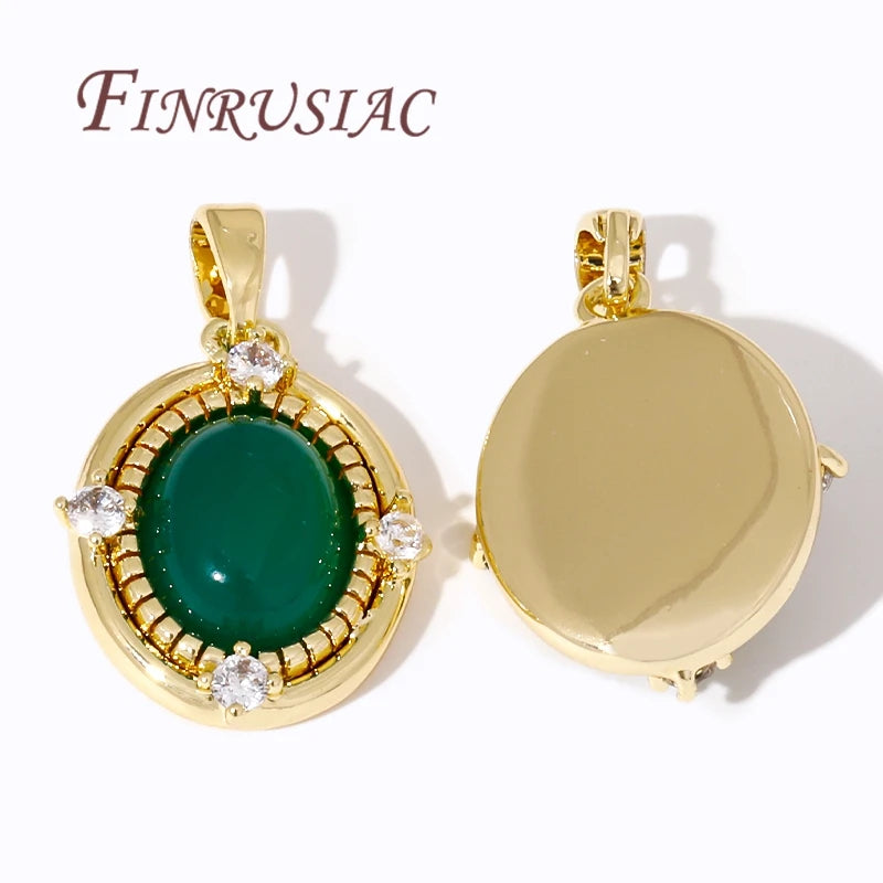 18K Gold Plated Oval Pendant Green Zircon Brass DIY Charm DIY Jewelry Pendant P3