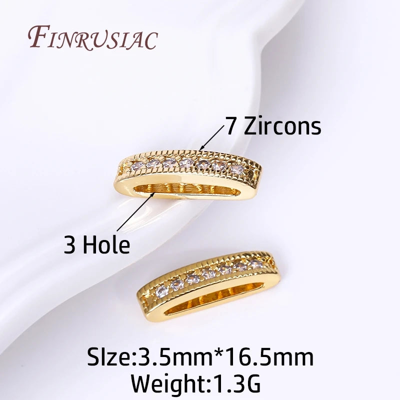 18K Gold Plated Oval Bead Spacers Zircon – 2/3 Hole DIY Bead Spacer Findings P3 18K Real Gold Plated 4 Pieces