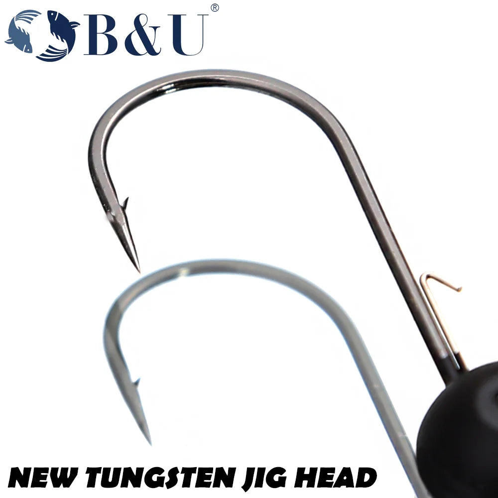 B&U Tungsten Jig Head Hooks 3/0 4/0 – Barbed Bass & Pike Tackle Jig Head Hooks P3