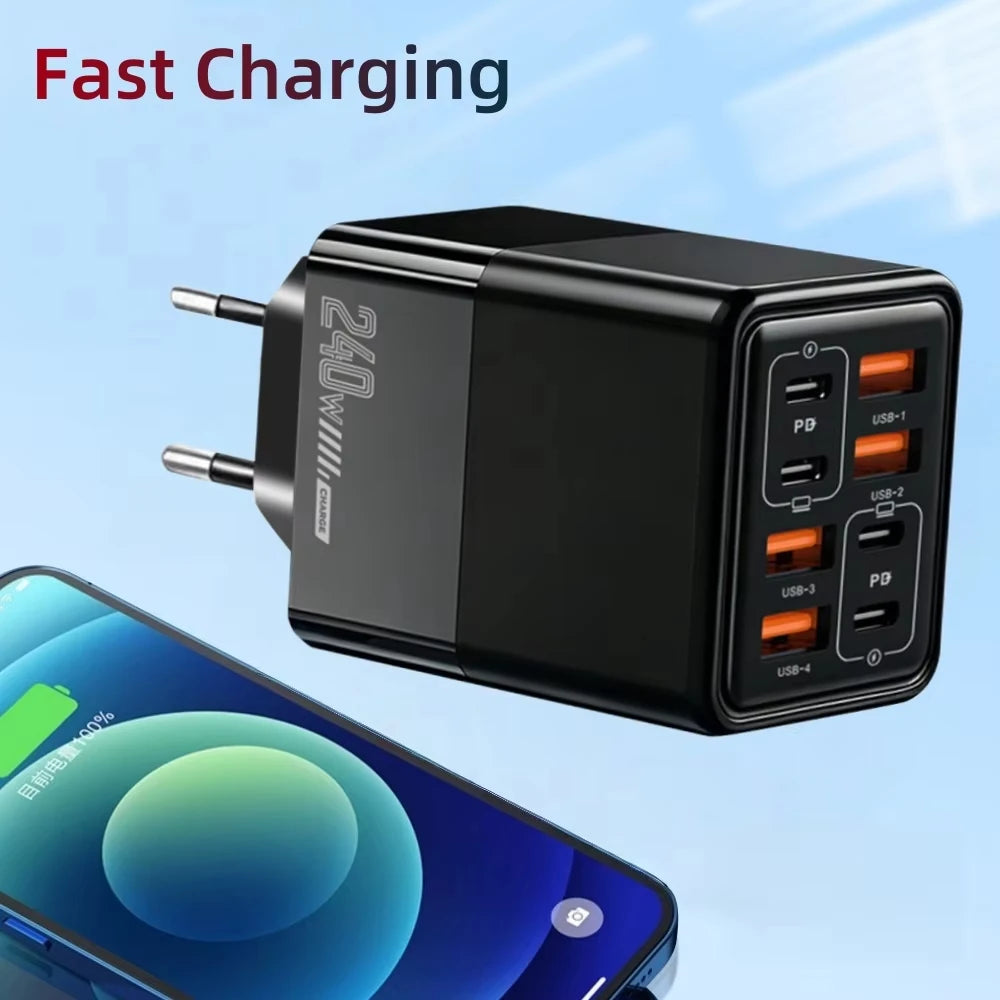 8-in-1 240W USB-C Fast Wall Charger – 4 PD + 4 USB Ports USB Wall Charger P3