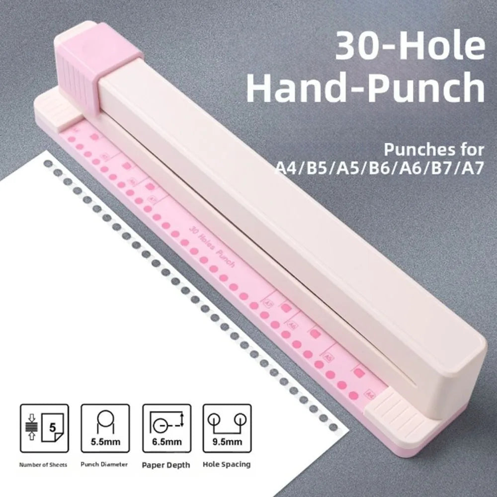 30-Hole Manual Paper Punch Machine – Lightweight Office Puncher Manual Hole Punch P3 Pink