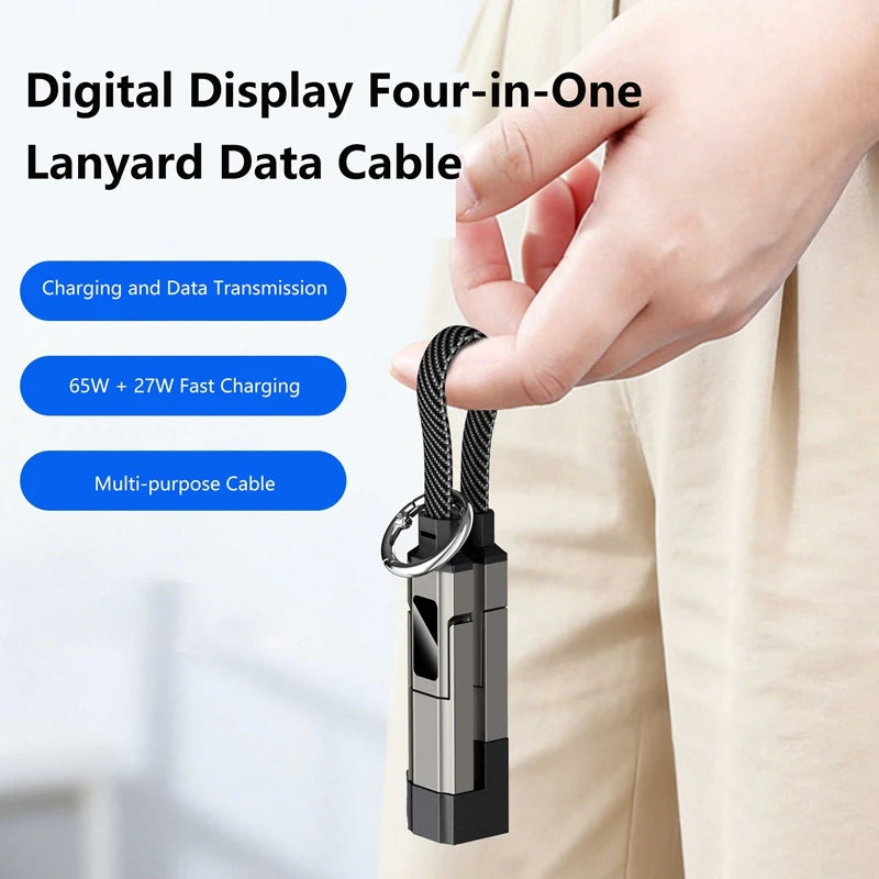 4-in-1 65W USB-C Keychain Fast Charging Cable | LED Display USB-C Charging Cable P3