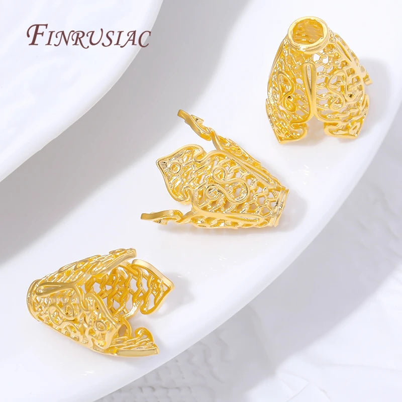 18K Gold Plated Filigree Bead Caps – Hollow Flower Cone Ends Jewelry Bead Caps P3