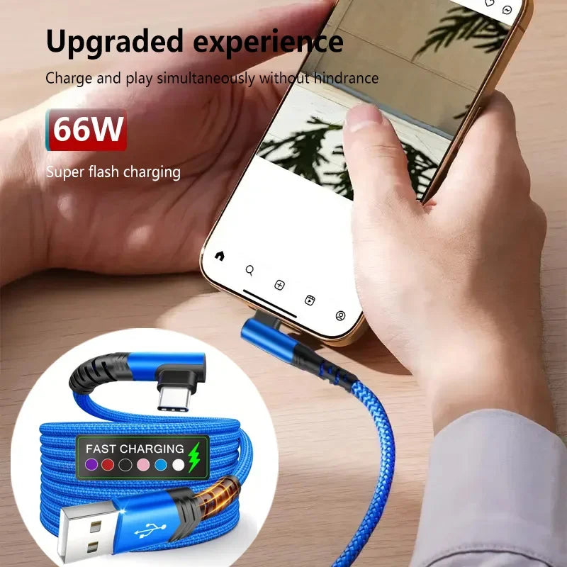 90° Elbow 60W USB-C Fast Charging Cable 3M Nylon Braided USB-C Charging Cable P3