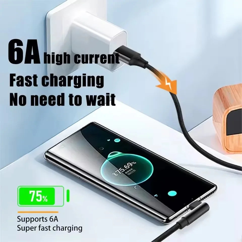 6A Right-Angle USB-C Fast Charge Cable | 1m–8m Braided USB-C Charging Cable P3