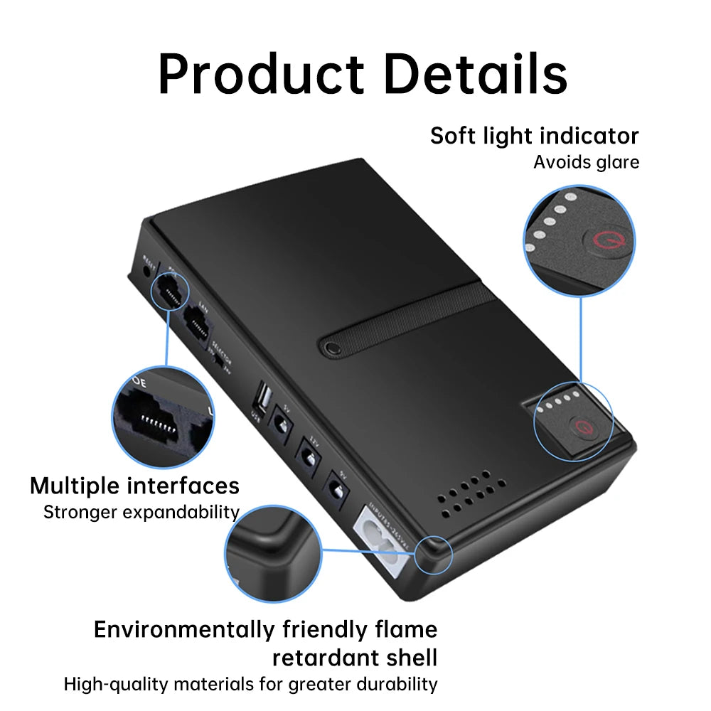 Gaqqee 1018L DC Mini UPS for Router & Modem | 5V–24V Output DC UPS Power Supply P3