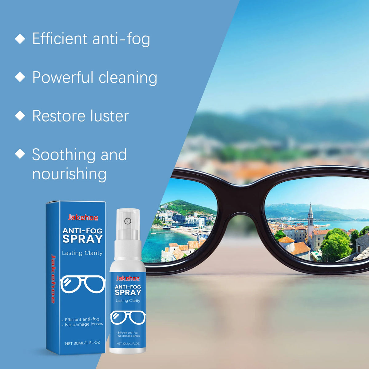 JAKEHOE Anti-Fog Eyeglass Cleaning Spray 30ml | Clear Lenses Lens Cleaning Spray P3