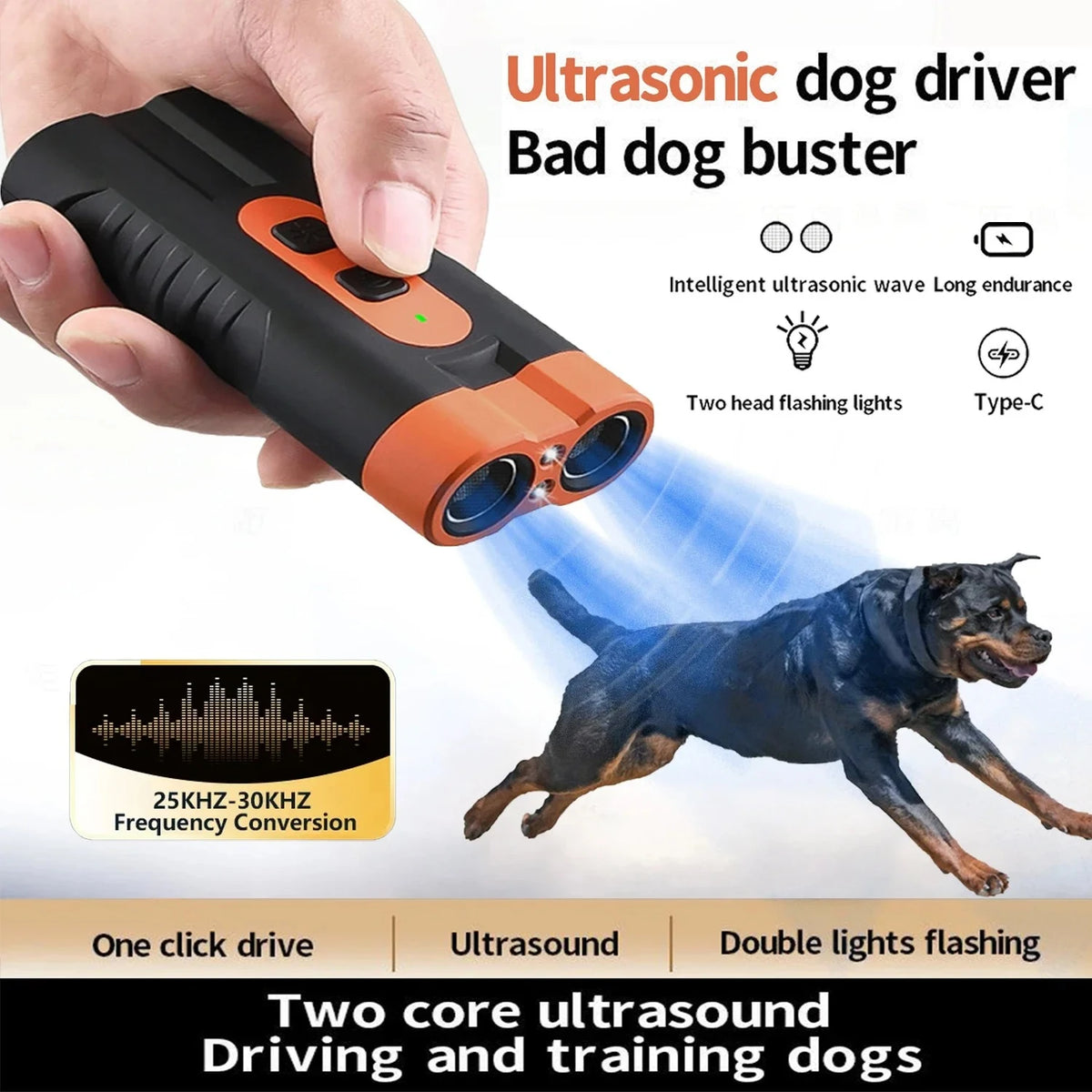 Dual Head Ultrasonic Dog Repeller & Trainer – USB Rechargeable Dog Training Device P3