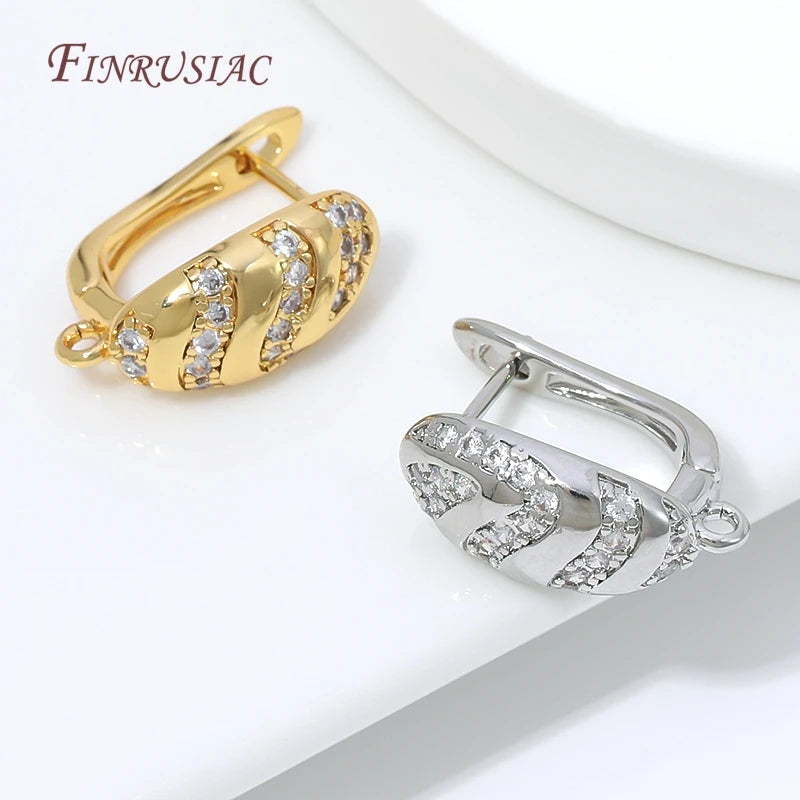 18K Gold Plated CZ Twisted Huggie Hoop Earring Clasps for DIY Earring Jewelry Findings P3