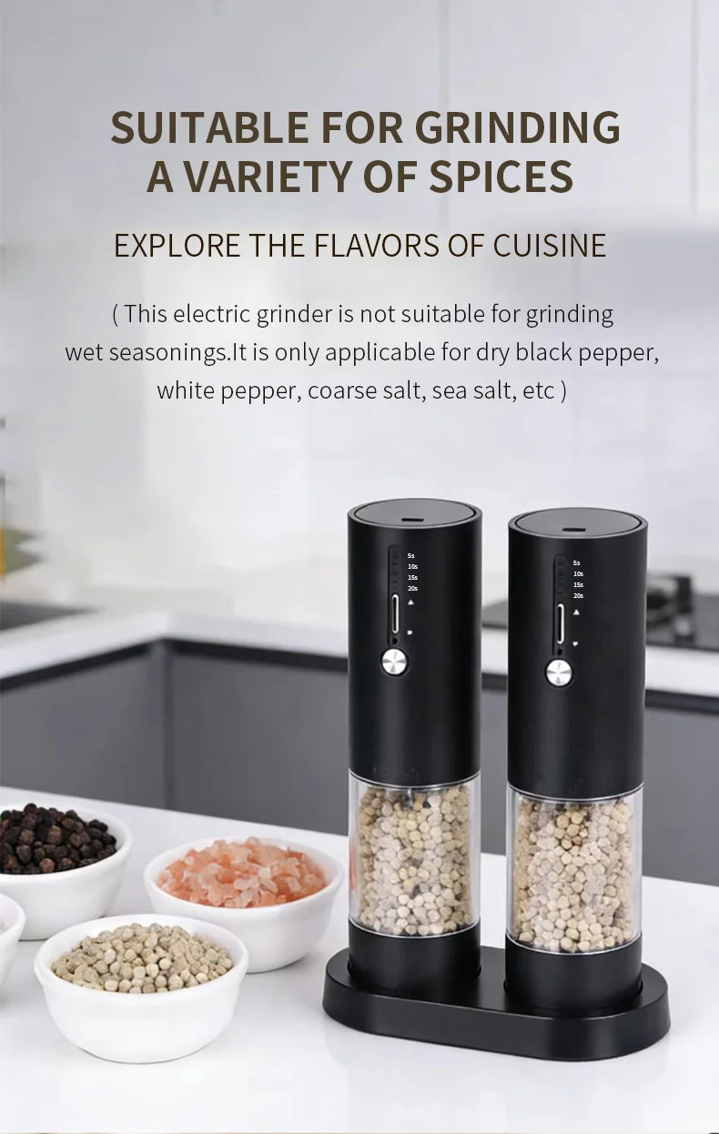 CLITON USB Rechargeable Automatic Salt & Pepper Mill Grinder Electric Spice Mill P3