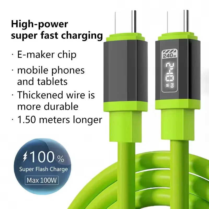 USB-C PD 240W LED Fast Charging Cable 6A – Multi-Device USB-C Charging Cable P3
