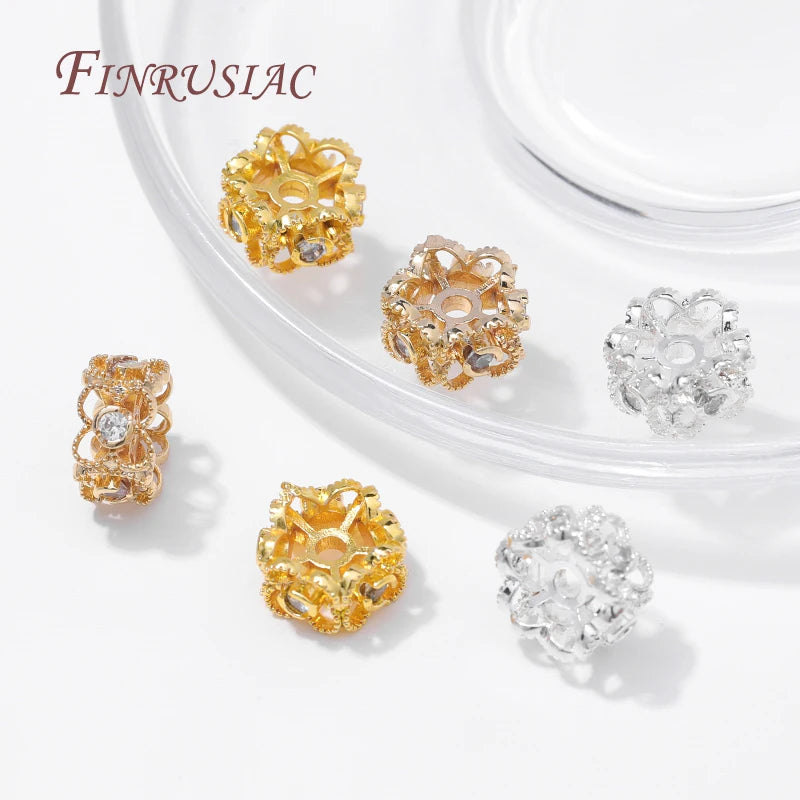 18K Gold Plated Flower Beads with Zircon | DIY Jewelry Jewelry Making Beads P3