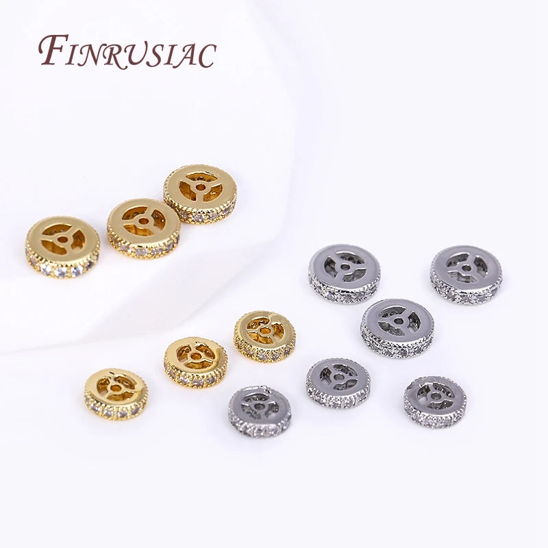 18K Gold Plated Brass Zircon Wheel Spacer Beads | 2 Sizes Jewelry Spacer Beads P3