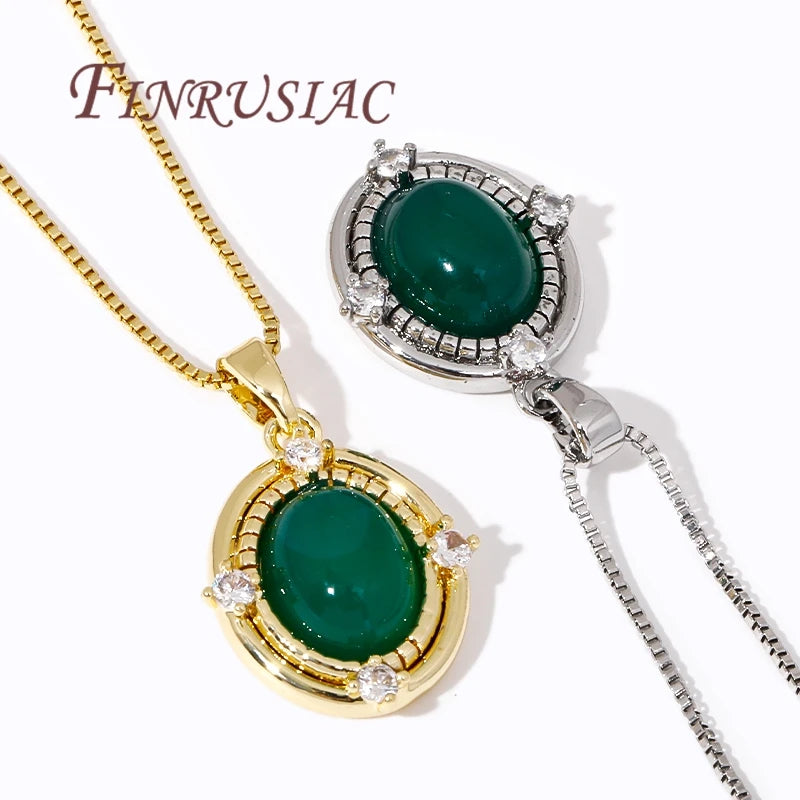 18K Gold Plated Oval Pendant Green Zircon Brass DIY Charm DIY Jewelry Pendant P3