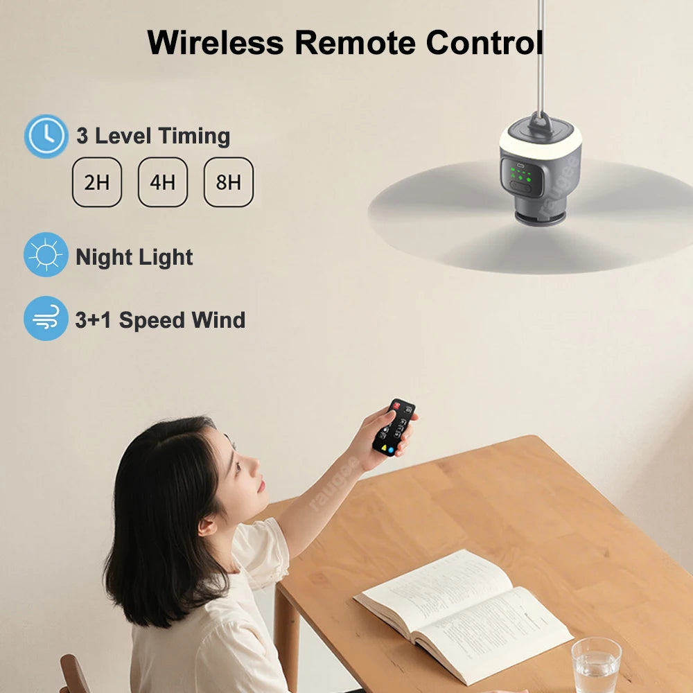 Raugee 12000mAh Portable Ceiling Fan with Remote & LED Light Portable Ceiling Fan P3