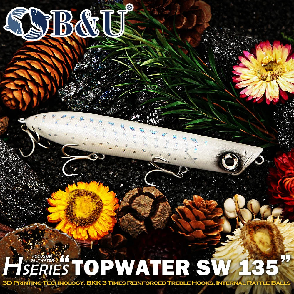 B&U 135mm Saltwater Topwater Pencil Lure | Floating Stickbait Topwater Fishing Lure P3