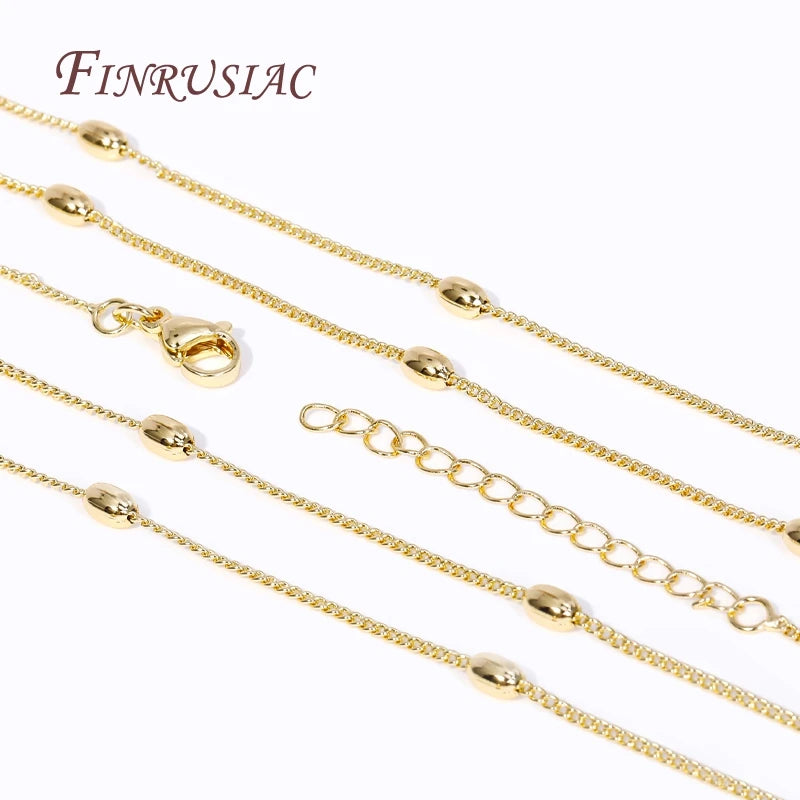 18K Gold Plated Rice Bead Chain Necklace 49CM | DIY Jewelry Beaded Chain Necklace P3