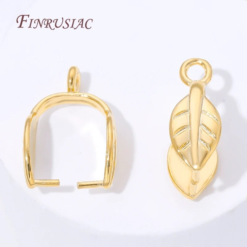 18K Gold Plated Leaf Pinch Bails | DIY Pendant Connectors Jewelry Findings P3