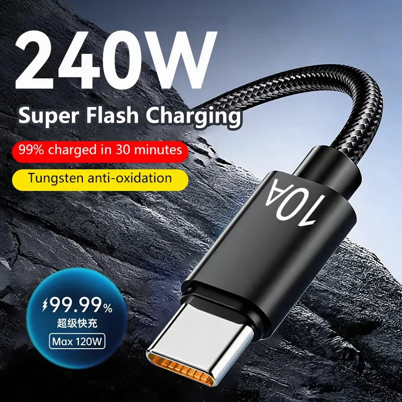 240W USB-C Fast Charging Braided Cable | 1M–3M PD Type-C USB-C Charging Cable P3