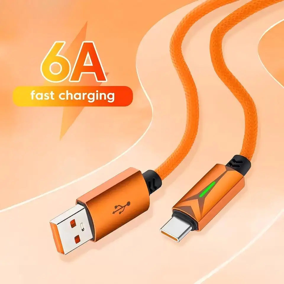 120W USB-C Fast Charging Cable LED 6A Braided – Phone & Tablet USB-C Charging Cable P3