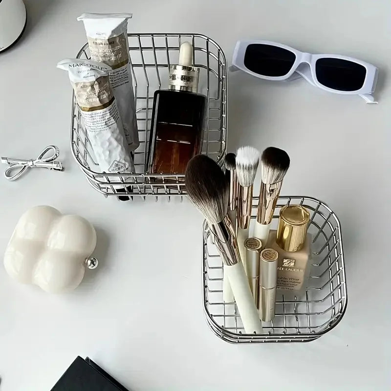 Stainless Steel Cosmetic Organizer | Makeup Brush Storage Basket Cosmetic Organizer P3