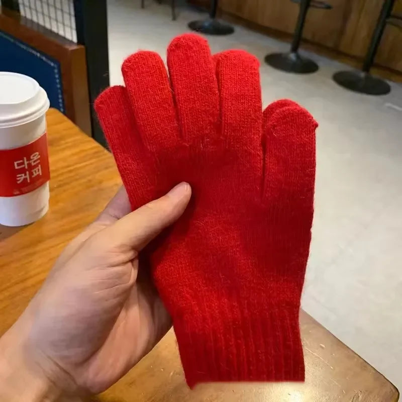 Women's Cashmere Knit Winter Gloves – Warm Windproof Mittens Knit Winter Gloves P3 Red