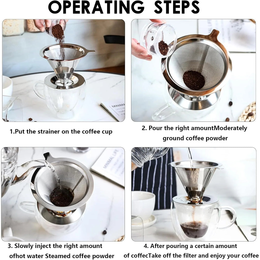 Reusable Double Layer Stainless Steel Coffee Filter with Base Coffee Filter P3